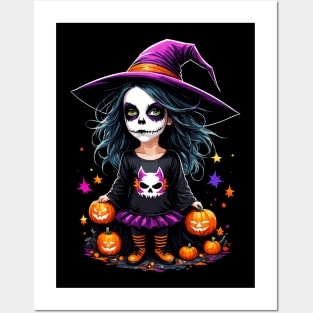 Cute Adorable Kawaii Halloween Witch Posters and Art